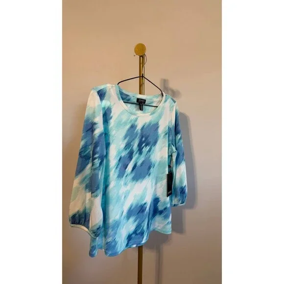 Jones New York Women’s Watercolor‑Print 3/4‑Sleeve Top Blue Multi S $59.50 NWT - Picture 4 of 7